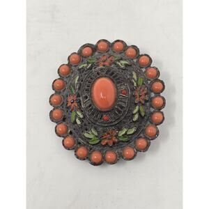 Vintage Little Nemo enameled Coral Peach Floral brooch